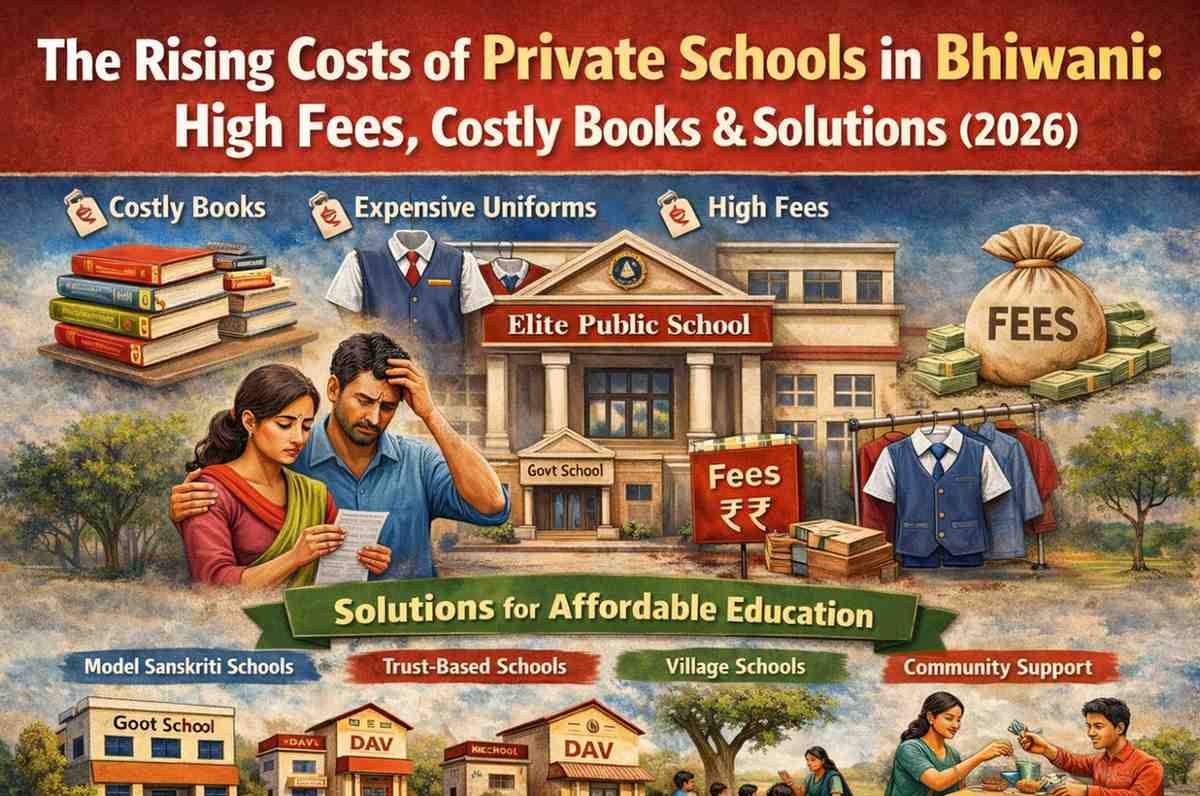 Students and parents highlighting rising school fees and education issues in Bhiwani Haryana